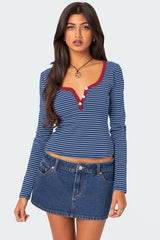 Buttoned Striped Long Sleeve T-Shirt | Dress In Beauty