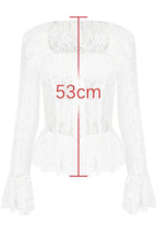 Measurement graphic showing 53cm length on a white lace top.