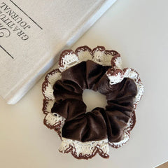 Oversized velour scrunchie with crochet lace trim - View 7 | TEVQA