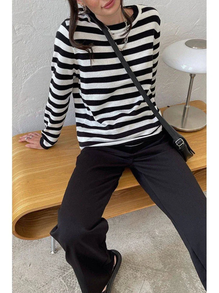 Classic Breton Striped Crew Neck Sweater - TEVQA