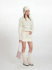 Coquette White Faux Mink Off-Shoulder Sweater - TEVQA