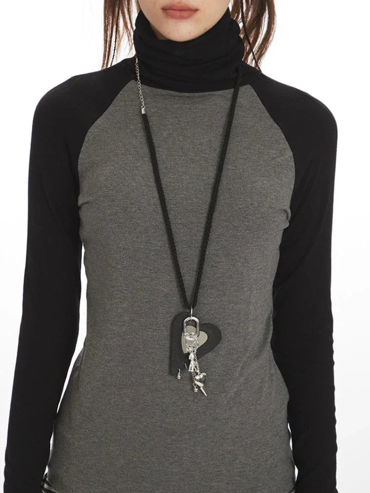 Contrast Raglan Sleeve Mock Neck Top - View 6 | TEVQA