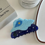 Large acetate hair claw clip with ocean art design - View 7 | TEVQA