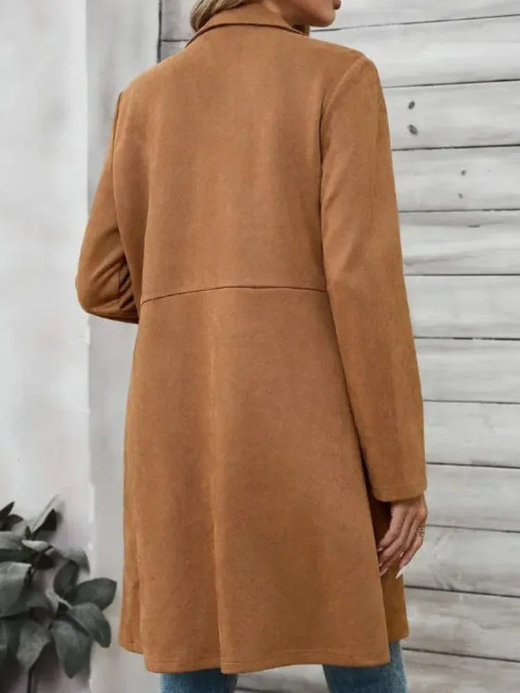 The Harper Faux Suede Mid-Length Coat - TEVQA