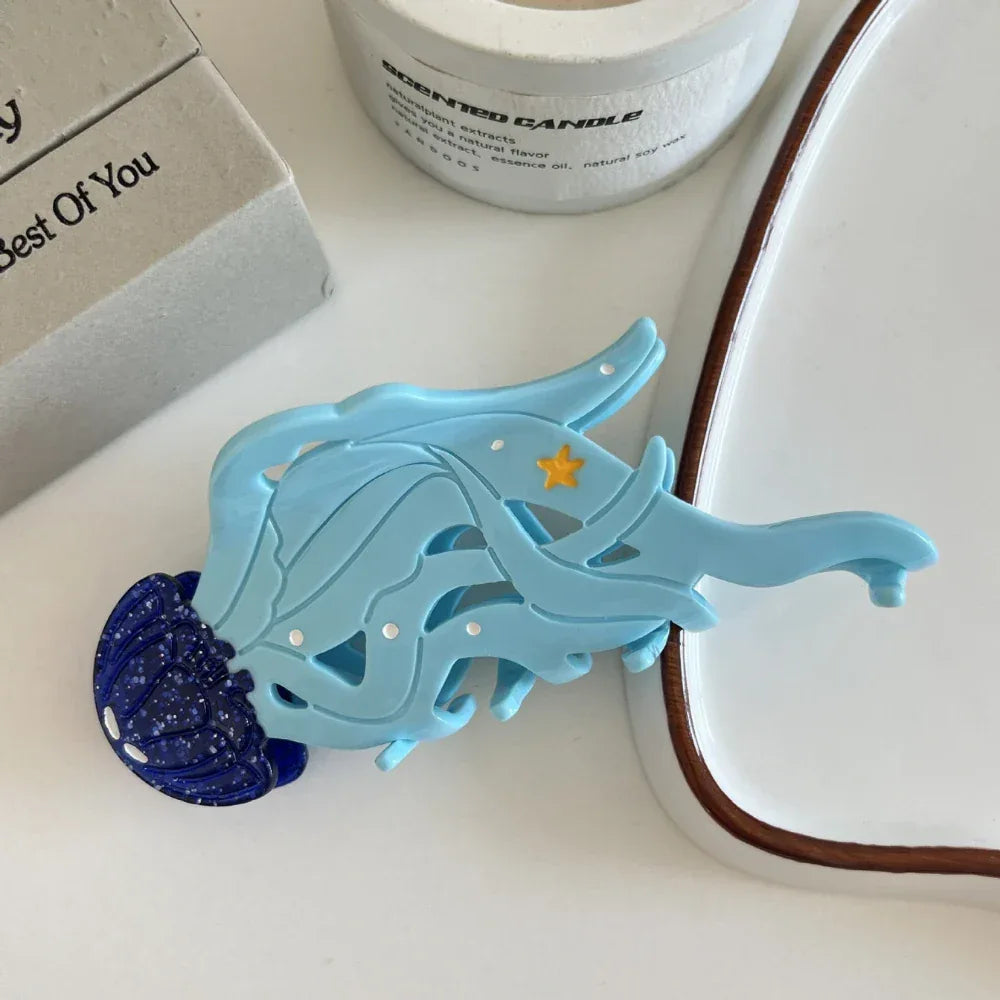 Large acetate hair claw clip with ocean art design - View 9 | TEVQA