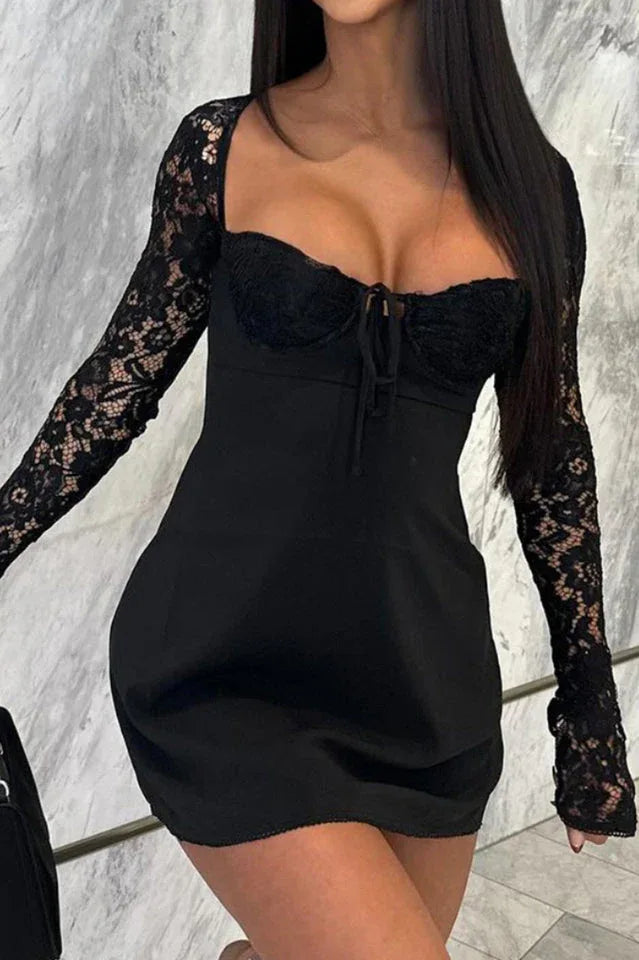 Lace Fit and Flare Mini Dress - View 11 | TEVQA