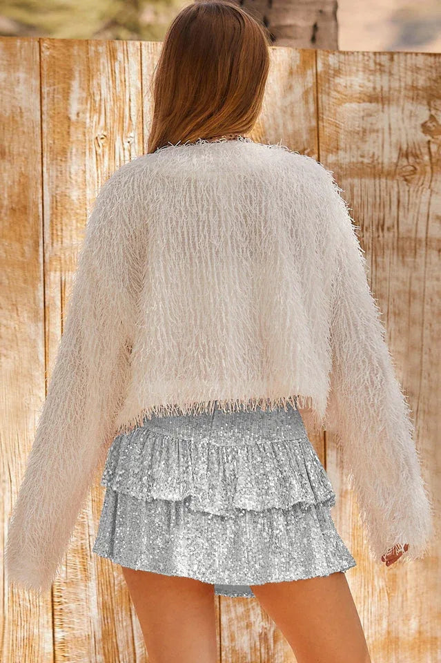 Sequin Tiered Mini Shorts - View 25 | TEVQA