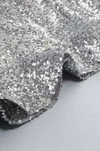 Silver sequin maxi dress with mock neck and fringe detail - View 15 | TEVQA