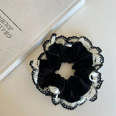 Oversized velour scrunchie with crochet lace trim - View 6 | TEVQA