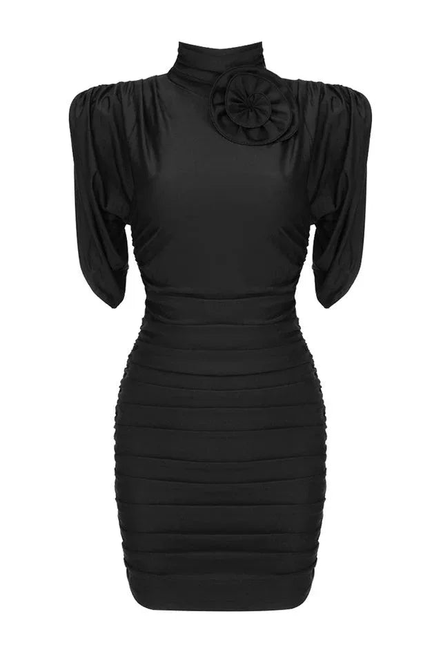 Ruched Mock Neck Mini Dress - View 13 | TEVQA