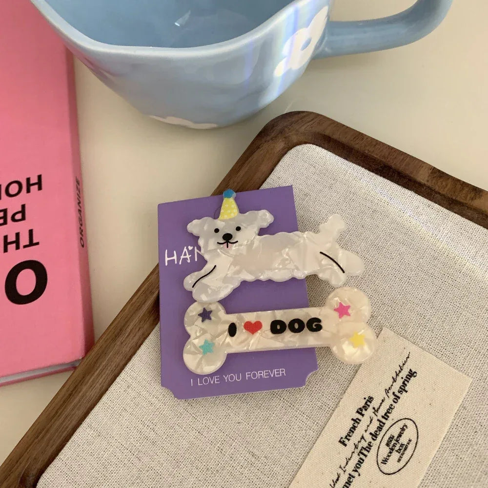 Whimsical "Pet Lover" Acetate Barrette (2.4 Inch) - TEVQA