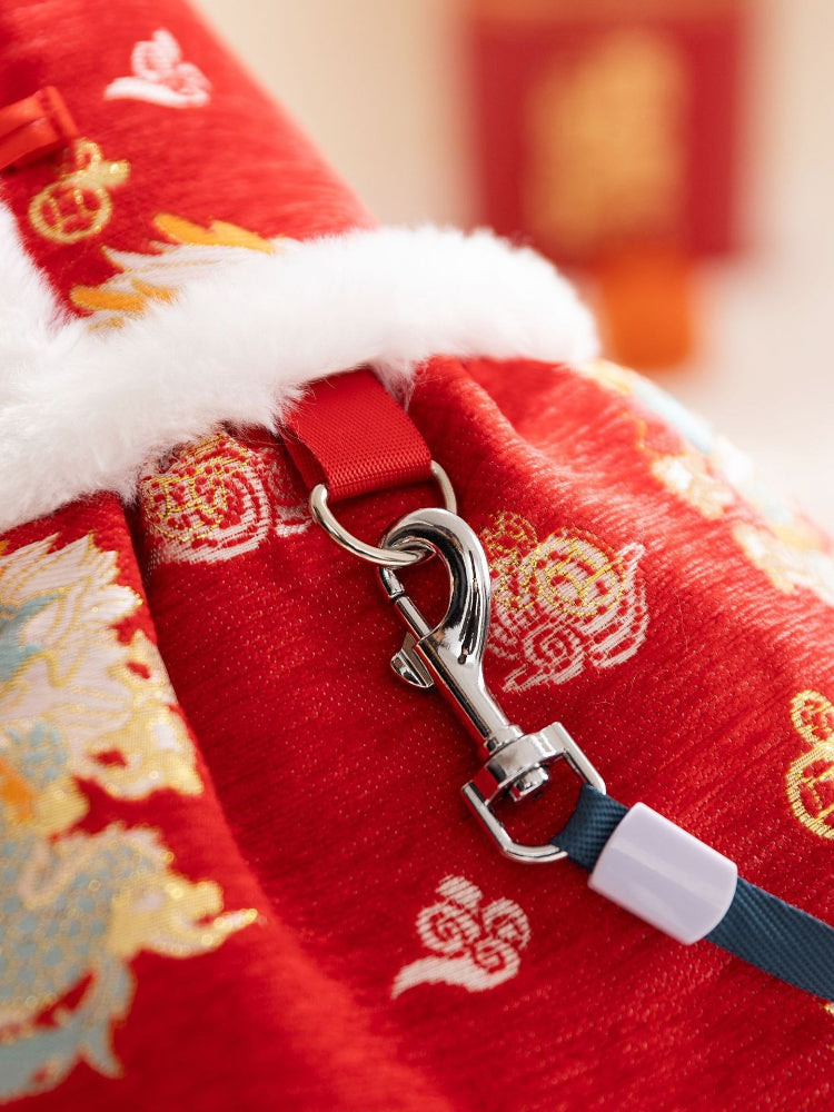 Red Dragon Brocade Fleece Pet Vest - View 7 | TEVQA