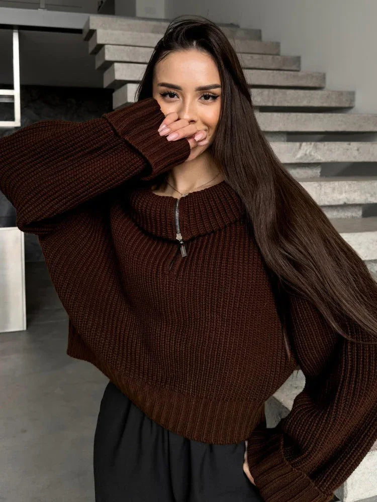 Ribbed Knit Half Zip Pullover - View 8 | TEVQA