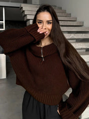 Ribbed Knit Half Zip Pullover - View 8 | TEVQA