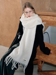 Iceland Blue Mohair Wool Blend Fringe Scarf