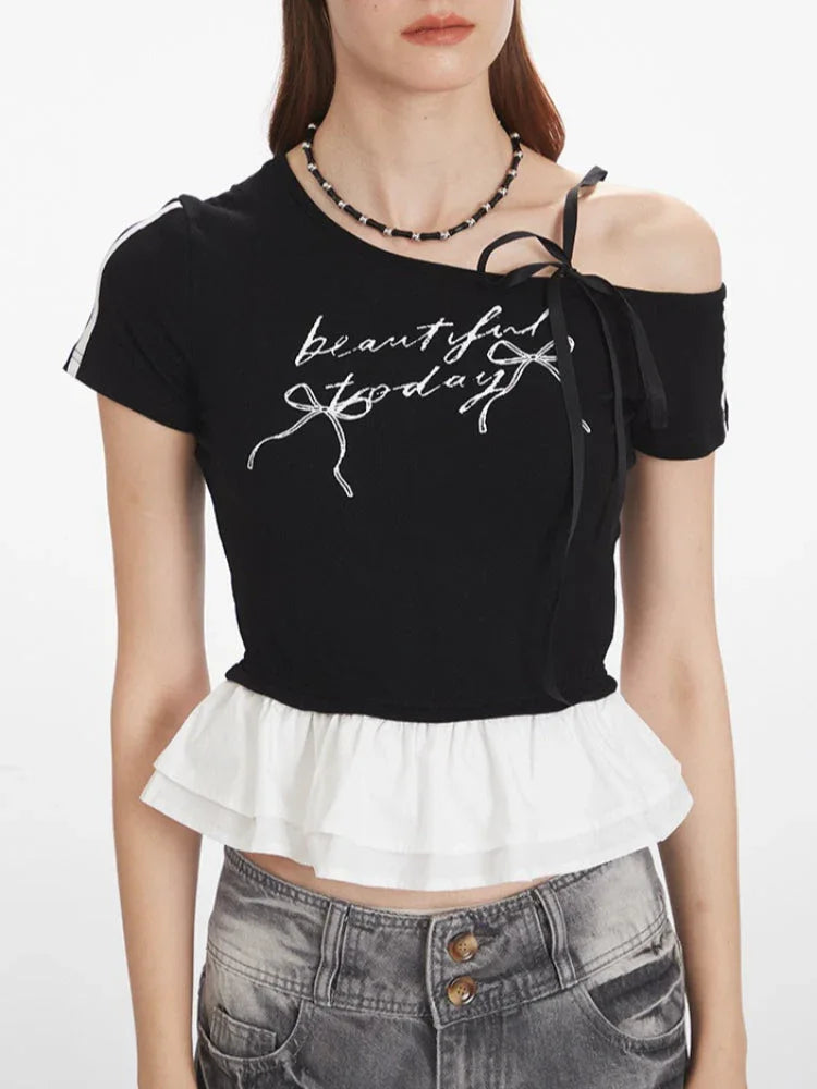 Ribbon Bow Asymmetric Top - View 6 | TEVQA