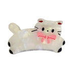 white iridescent cat hair claw clip with pink bow