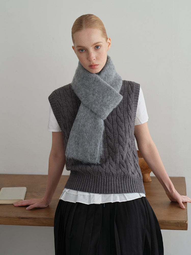 Soft Alpaca Wool Blend Brushed Knit Scarf