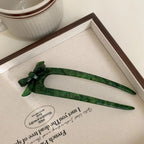 French Acetate U-Shape Hair Fork with Bow - View 8 | TEVQA