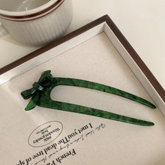 French Acetate Bow U-Shape Hair Pin (5.5 Inch) - TEVQA