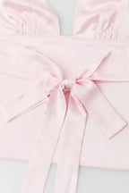 Women's Halter Neck Cropped Top in Satin - View 13 | TEVQA