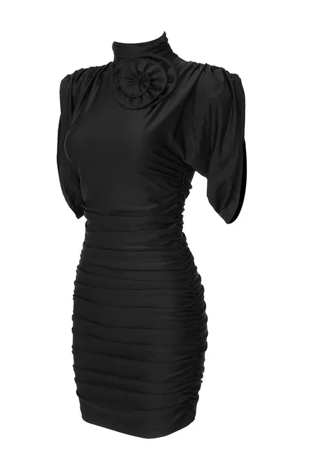 Ruched Mock Neck Mini Dress - View 14 | TEVQA