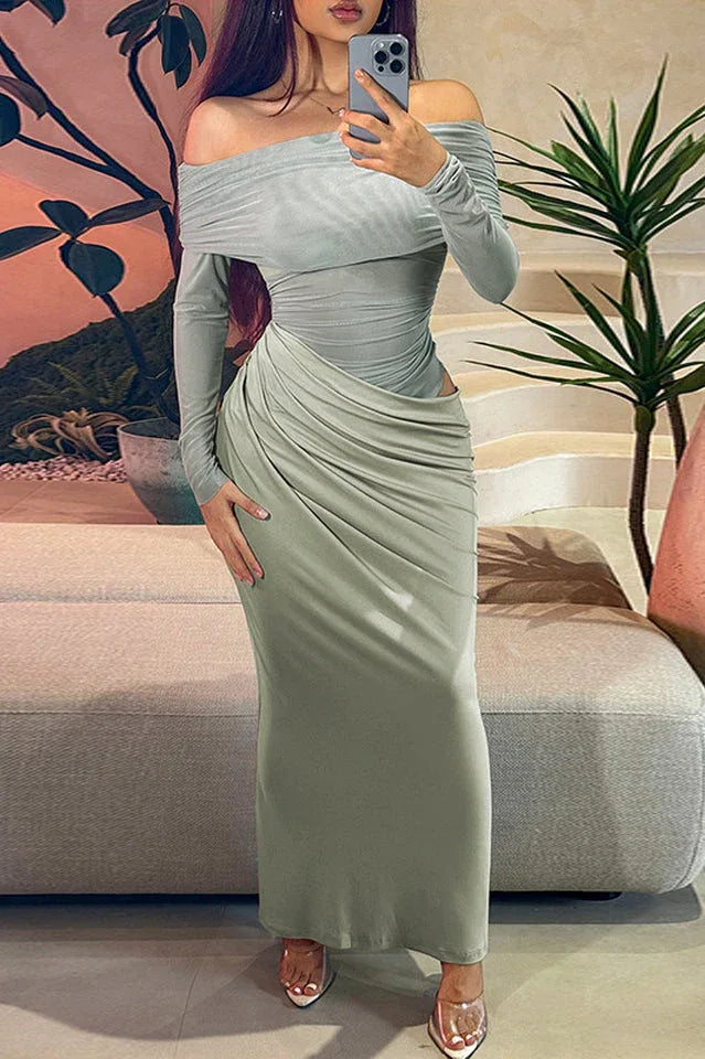 Off-shoulder column gown - View 14 | TEVQA