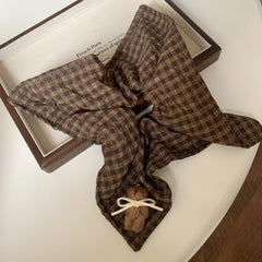 Oversized plaid scrunchie with knit charm - View 9 | TEVQA