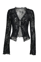 Floral burnout mesh top with bell sleeves - View 7 | TEVQA