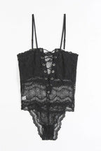 Lace Bodysuit with Front Lace-Up Detail - View 10 | TEVQA