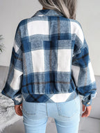 Plaid wool blend cropped shacket with lantern sleeves - View 25 | TEVQA