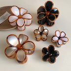 Tortoise Trim Floral Hair Claw Clip - Retro 60s Flower Accessory - TEVQA