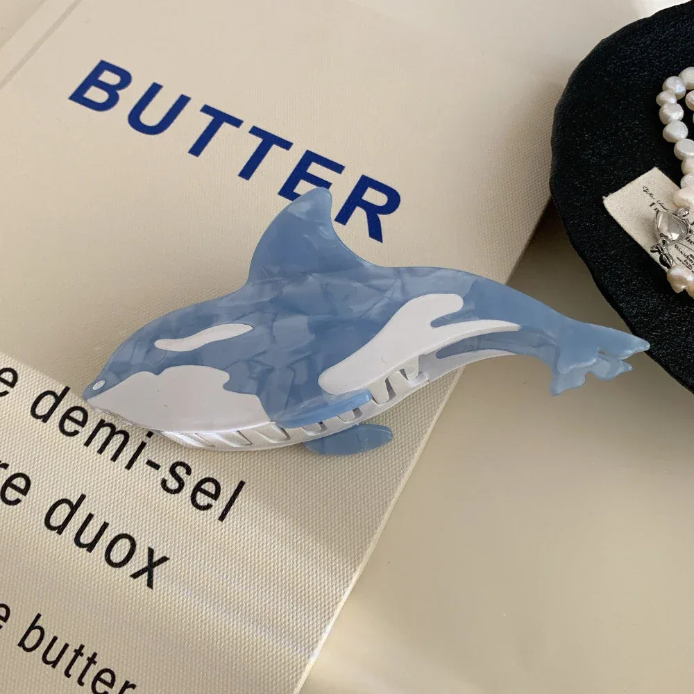 Jumbo 5.6 Inch Acetate Orca (Killer Whale) Hair Claw Clip - TEVQA
