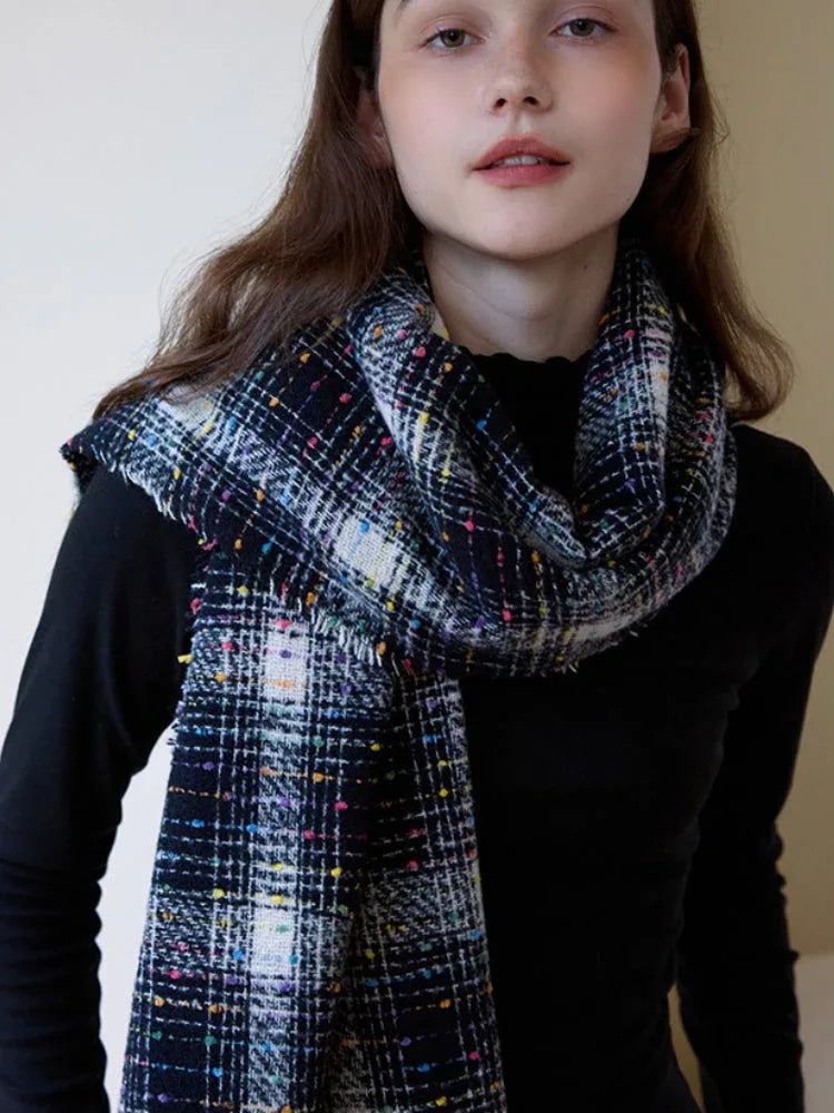 Oversized confetti knit scarf with rainbow speckles and fringe detail - View 16 | TEVQA