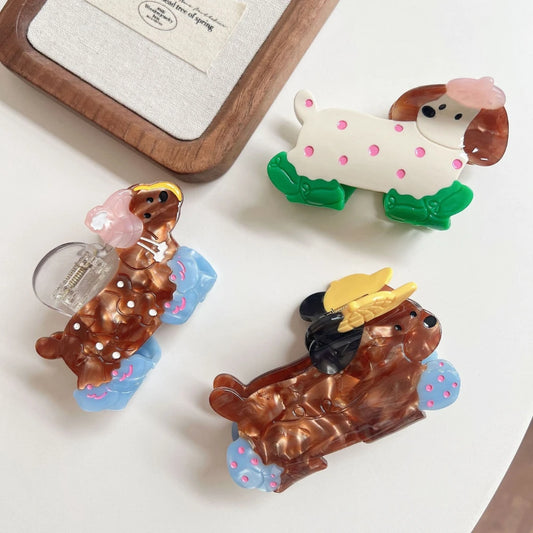 3.15 Inch Whimsical Poodle Acetate Hair Claw - Solid 25g Premium Clip