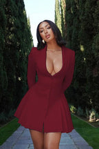 Fitted blazer dress with pleated skirt - View 10 | TEVQA