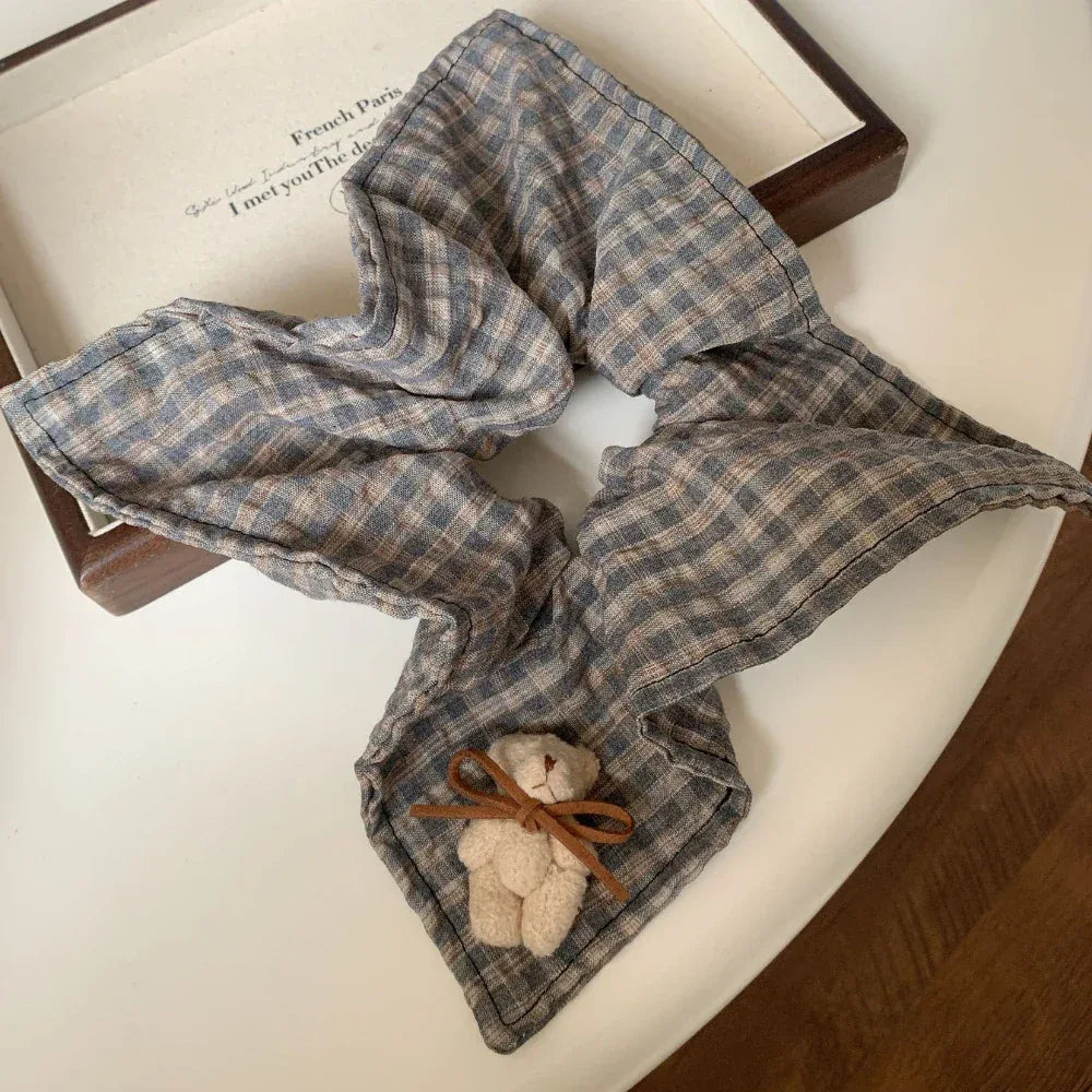 Oversized plaid scrunchie with knit charm - View 14 | TEVQA