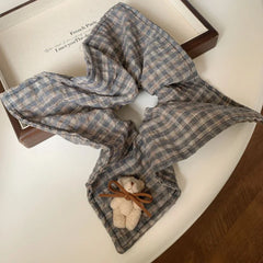 Oversized plaid scrunchie with knit charm - View 14 | TEVQA