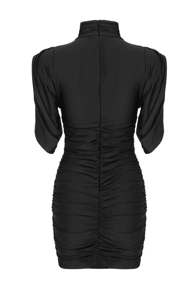 Ruched Mock Neck Mini Dress - View 15 | TEVQA