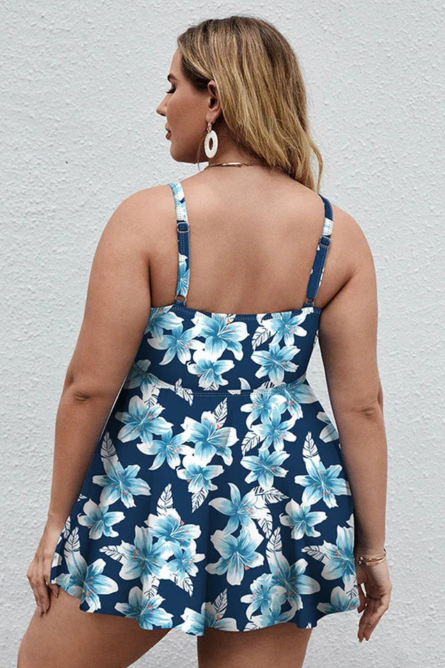 Floral print tankini swim dress with shorts - View 16 | TEVQA