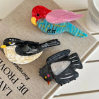 Artistic Bird Acetate Hair Claw Clip - 4.5 Inch Tropical Parrot & Magpie Styles - TEVQA