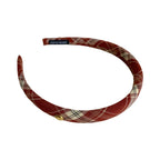 Red plaid padded headband with gold stud