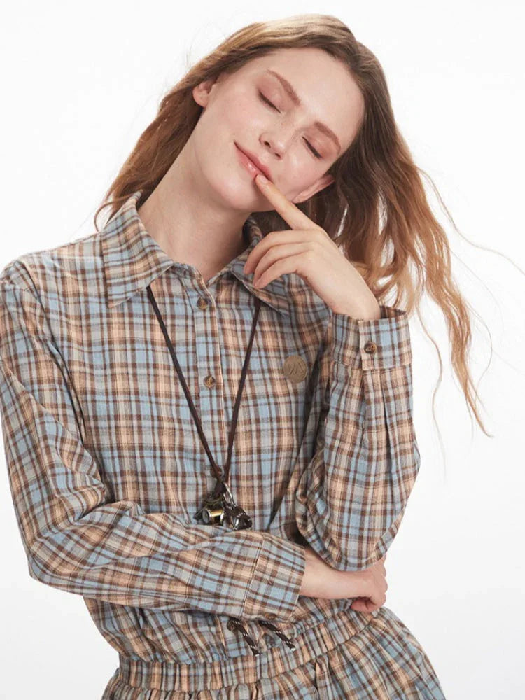 Preppy Plaid Elastic Waist Shirt Dress - View 6 | TEVQA