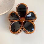 Tortoise Trim Floral Hair Claw Clip - Retro 60s Flower Accessory - TEVQA