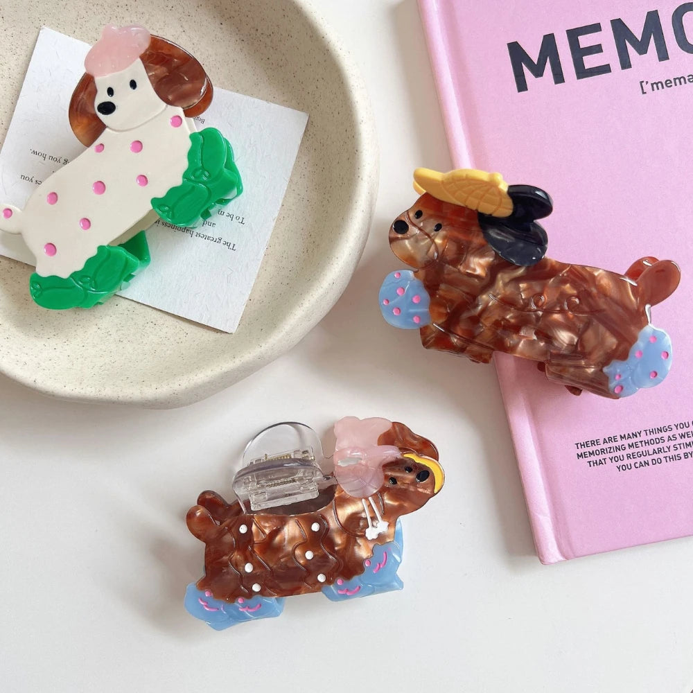 3.15 Inch Whimsical Poodle Acetate Hair Claw - Solid 25g Premium Clip