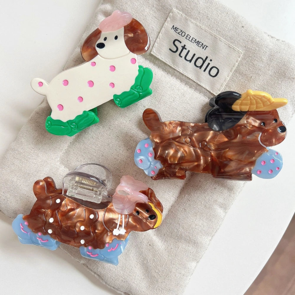 3.15 Inch Whimsical Poodle Acetate Hair Claw - Solid 25g Premium Clip