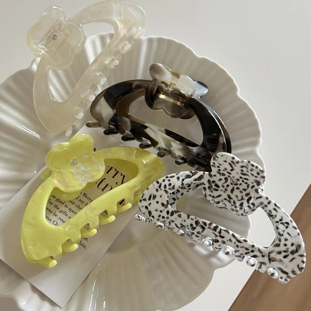 Acetate Arch Hair Claw Clip with Dainty Flower - 3.3 Inch