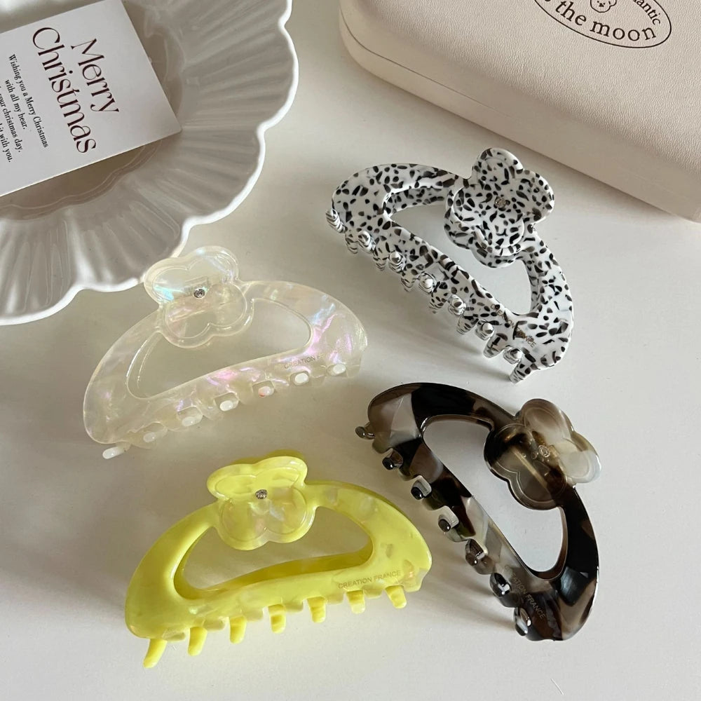 Acetate Arch Hair Claw Clip with Dainty Flower - 3.3 Inch