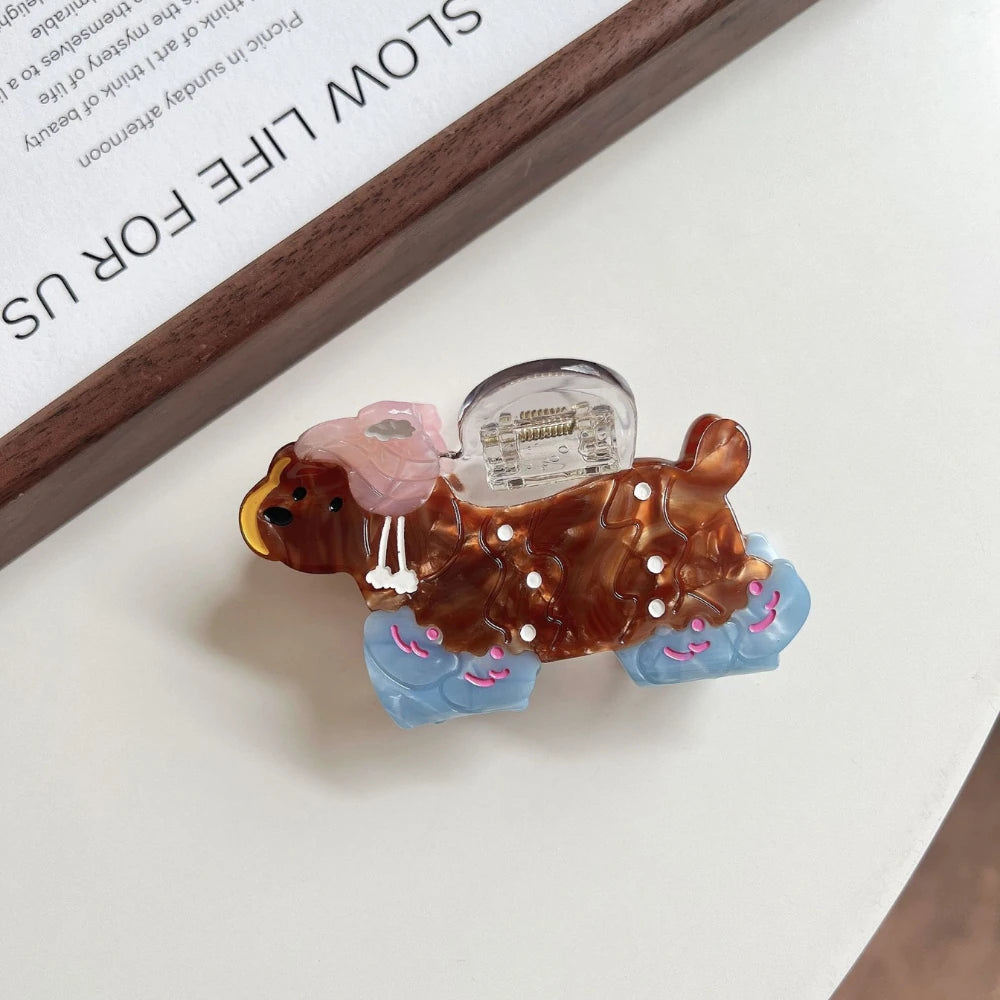 3.15 Inch Whimsical Poodle Acetate Hair Claw - Solid 25g Premium Clip