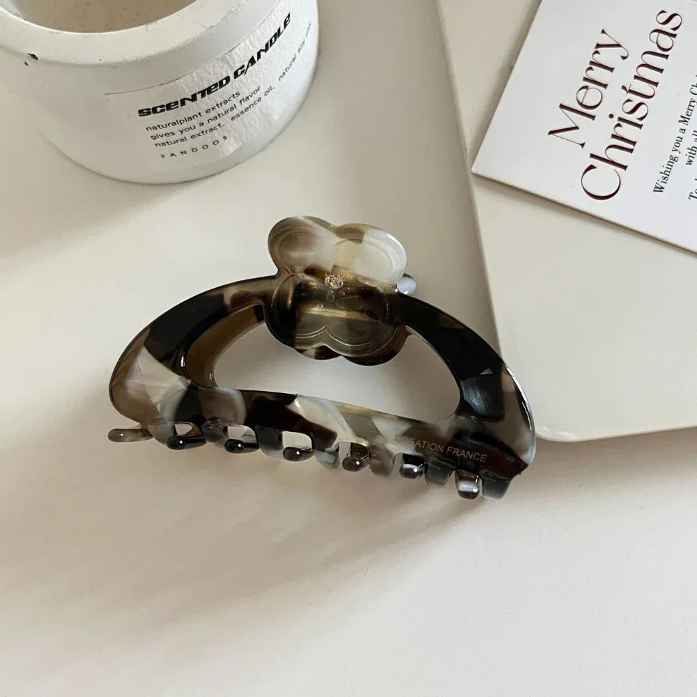 Acetate Arch Hair Claw Clip with Dainty Flower - 3.3 Inch - TEVQA